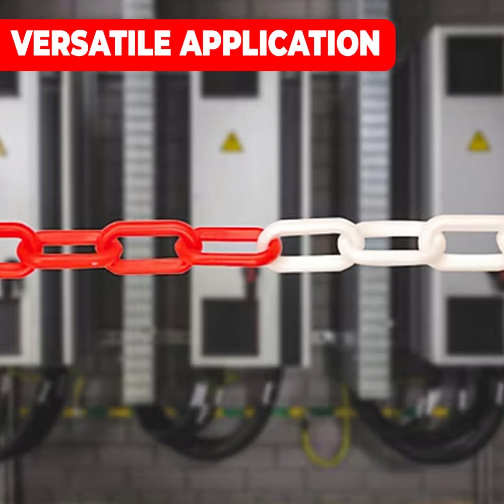 Blackspur Parking Barrier Chain Red and White 5Mtr PB050 | High Visibility Plastic Safety Chain | For Worksites-Parking Areas-Events and Emergencies | Durable and Lightweight | Used for Emergencies-Construction Areas and Sporting Events