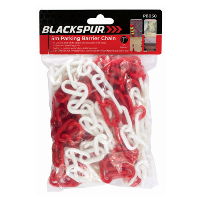 Blackspur Parking Barrier Chain Red and White 5Mtr PB050 | High Visibility Plastic Safety Chain | For Worksites-Parking Areas-Events and Emergencies | Durable and Lightweight | Used for Emergencies-Construction Areas and Sporting Events