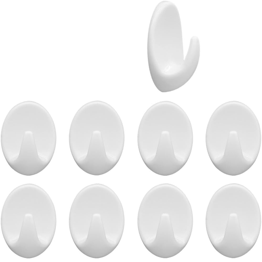 Ashley Housewares Self Adhesive Hook White 2.5cm x 1.7cm Pack of 9 HA145 | Strong Plastic Wall Hooks | Easy to Attach and Remove | No Tools Required | Reusable with Adhesive Tape | Ideal for Home and Office Use | Will Not Damage Adhered Surface | Leaves No Marks