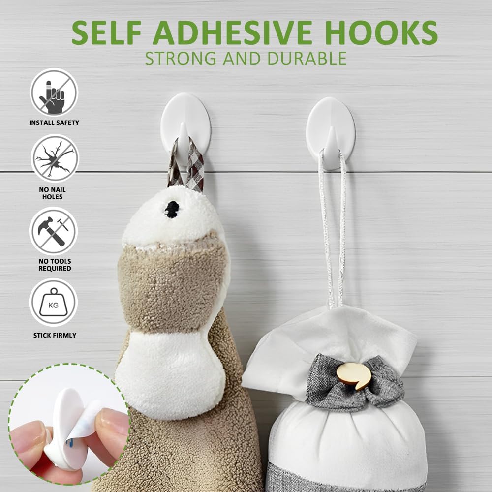 Ashley Housewares Self Adhesive Hook White 2.5cm x 1.7cm Pack of 9 HA145 | Strong Plastic Wall Hooks | Easy to Attach and Remove | No Tools Required | Reusable with Adhesive Tape | Ideal for Home and Office Use | Will Not Damage Adhered Surface | Leaves