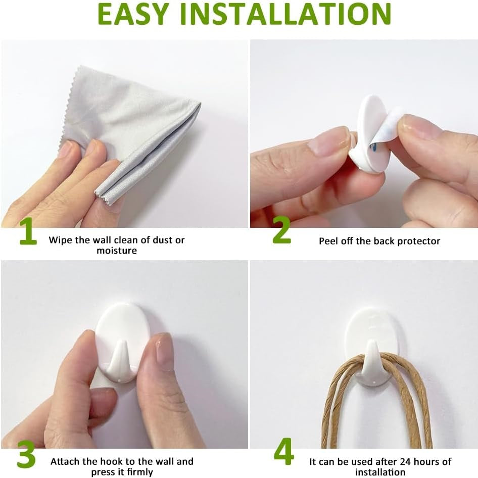 Ashley Housewares Self Adhesive Hook White 2.5cm x 1.7cm Pack of 9 HA145 | Strong Plastic Wall Hooks | Easy to Attach and Remove | No Tools Required | Reusable with Adhesive Tape | Ideal for Home and Office Use | Will Not Damage Adhered Surface | Leaves