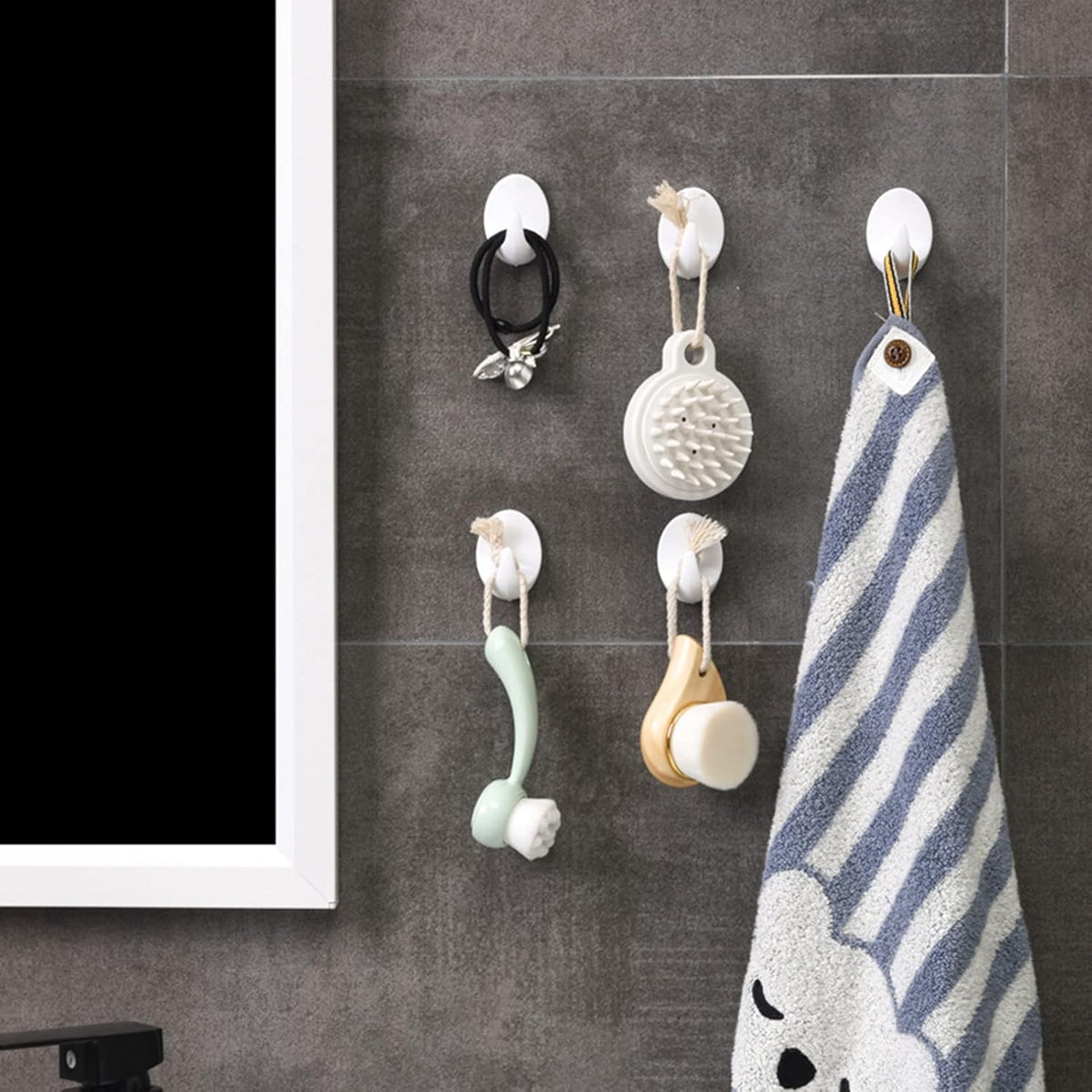 Ashley Housewares Self Adhesive Hook White 2.5cm x 1.7cm Pack of 9 HA145 | Strong Plastic Wall Hooks | Easy to Attach and Remove | No Tools Required | Reusable with Adhesive Tape | Ideal for Home and Office Use | Will Not Damage Adhered Surface | Leaves