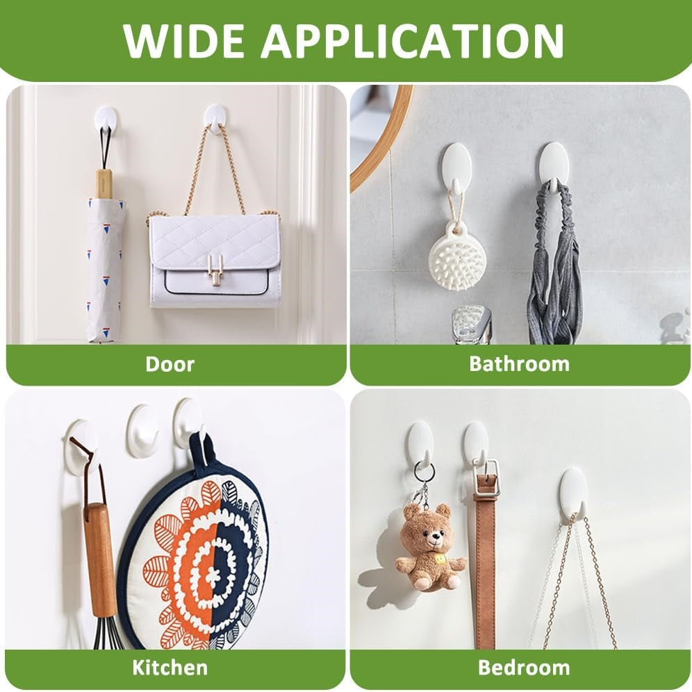 Ashley Housewares Self Adhesive Hook White 2.5cm x 1.7cm Pack of 9 HA145 | Strong Plastic Wall Hooks | Easy to Attach and Remove | No Tools Required | Reusable with Adhesive Tape | Ideal for Home and Office Use | Will Not Damage Adhered Surface | Leaves
