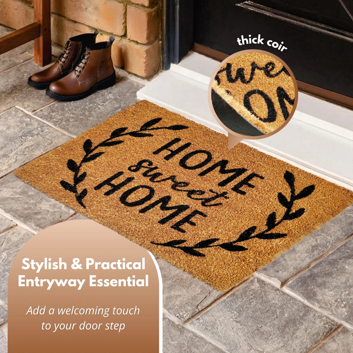Ashley Housewares Home Sweet Home Coir Door Mat Brown 60cm x 40cm DM157