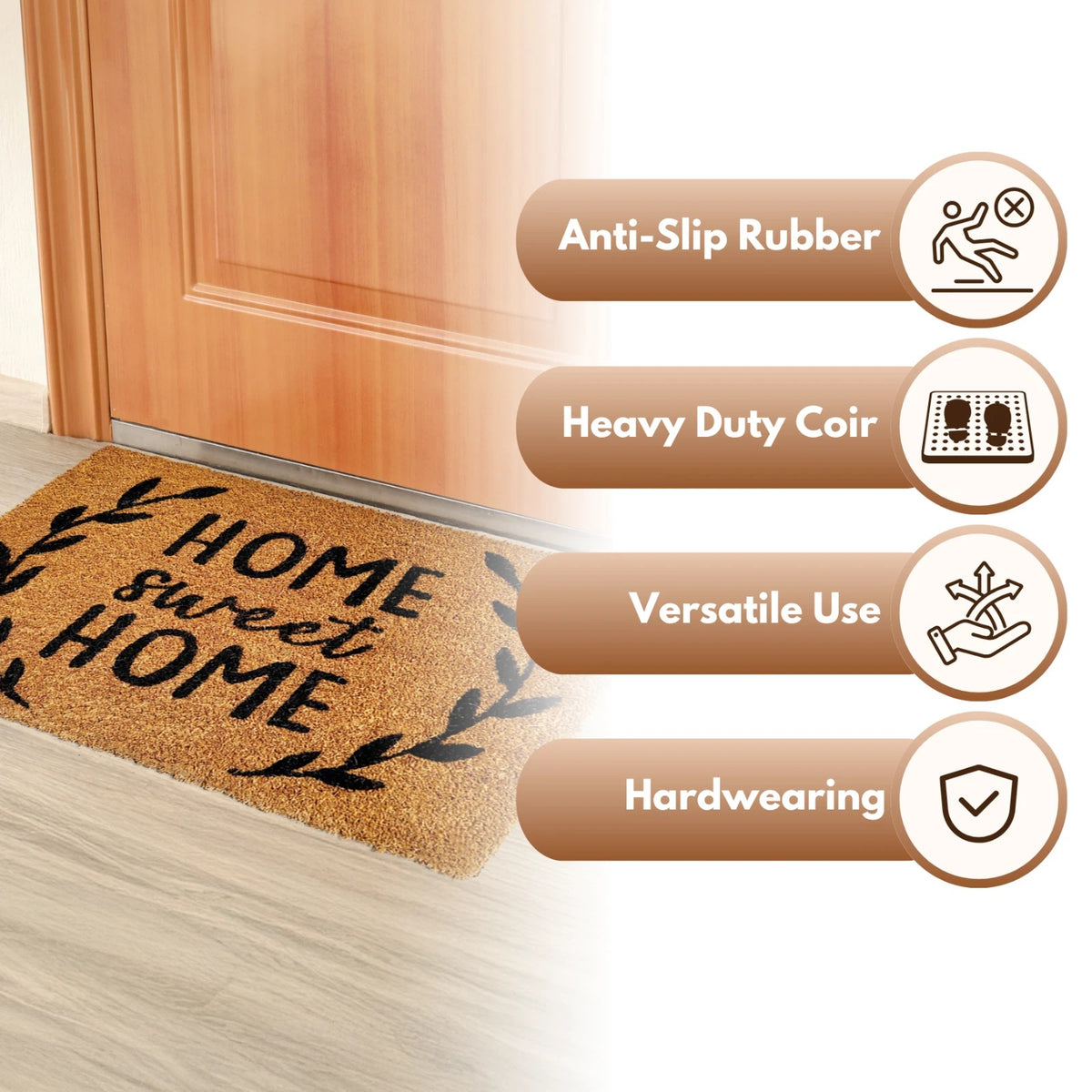 Ashley Housewares Home Sweet Home Coir Door Mat Brown 60cm x 40cm DM157