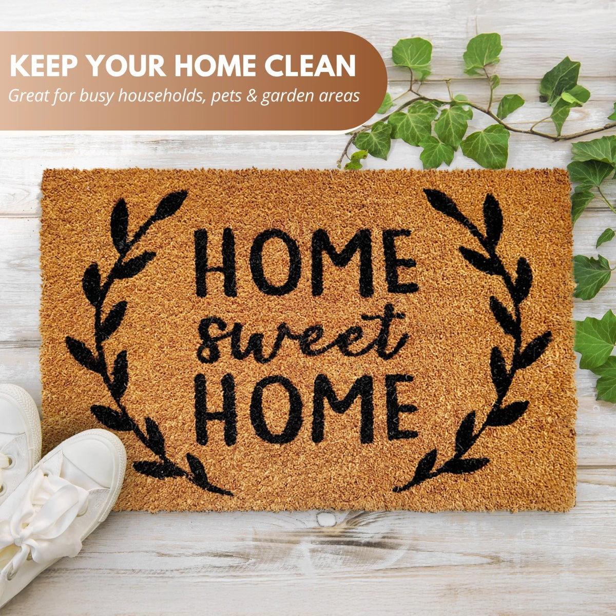 Ashley Housewares Home Sweet Home Coir Door Mat Brown 60cm x 40cm DM157