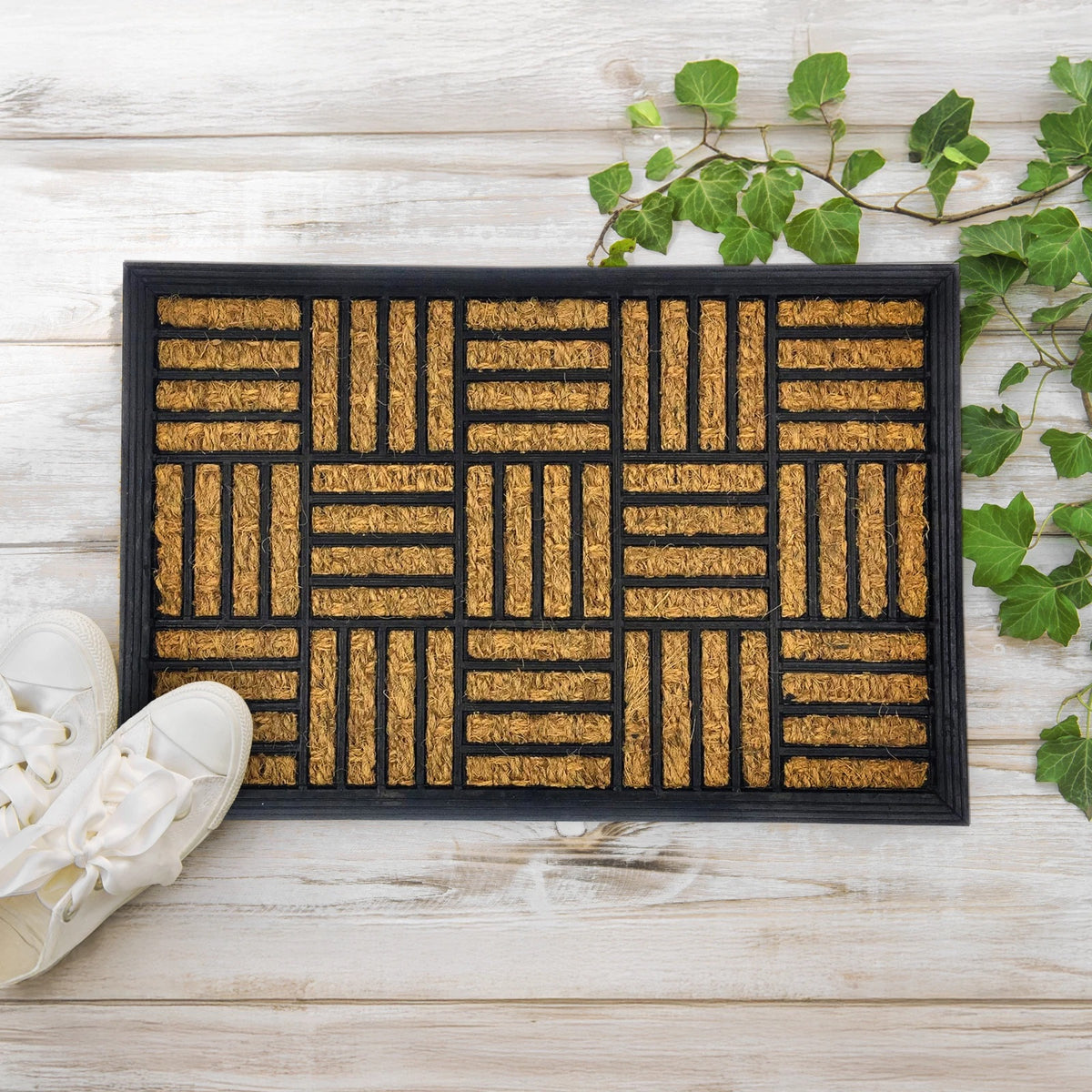 Ashley Housewares Mosaic Coco Rubber Door Mat Black and Brown 60cm x 40cm DM151