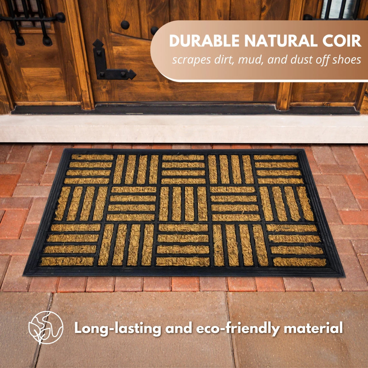 Ashley Housewares Mosaic Coco Rubber Door Mat Black and Brown 60cm x 40cm DM151