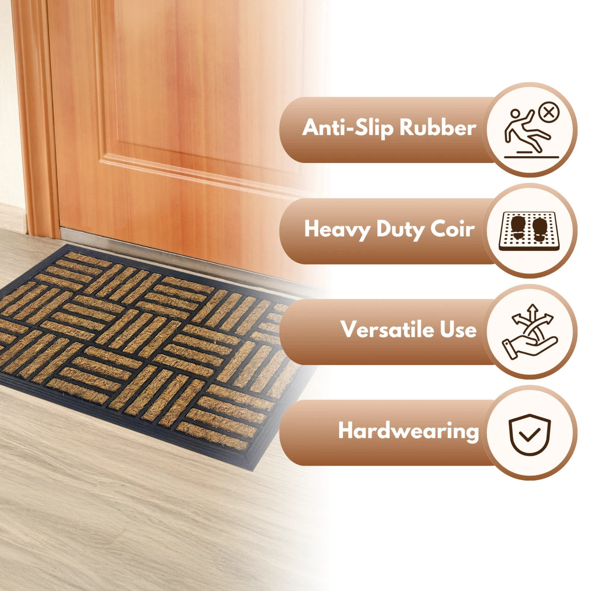 Ashley Housewares Mosaic Coco Rubber Door Mat Black and Brown 60cm x 40cm DM151
