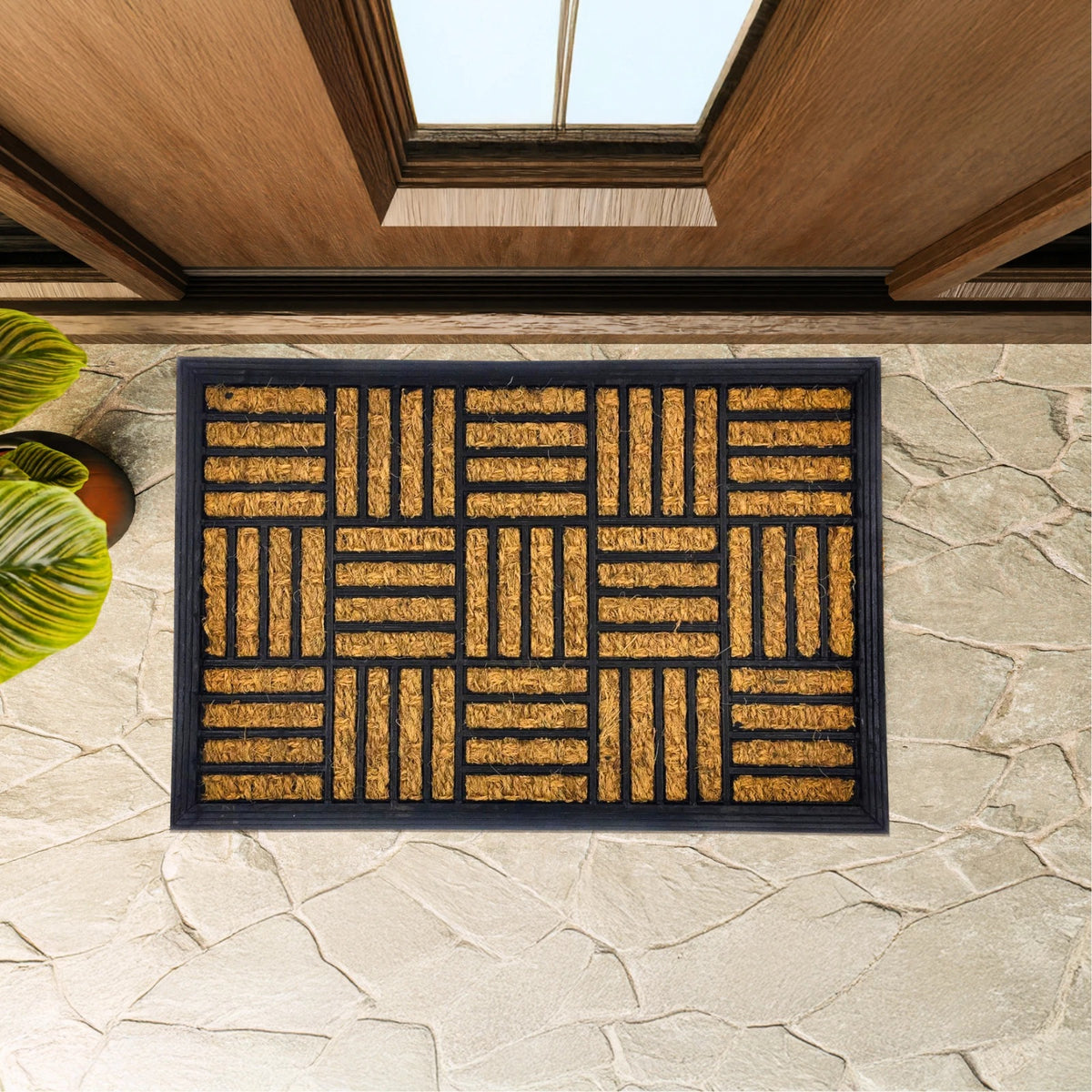 Ashley Housewares Mosaic Coco Rubber Door Mat Black and Brown 60cm x 40cm DM151