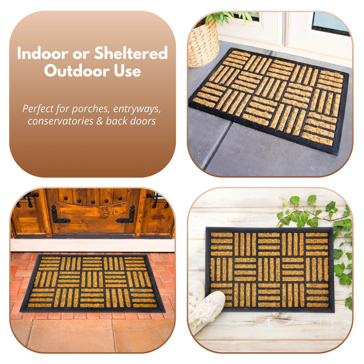 Ashley Housewares Mosaic Coco Rubber Door Mat Black and Brown 60cm x 40cm DM151
