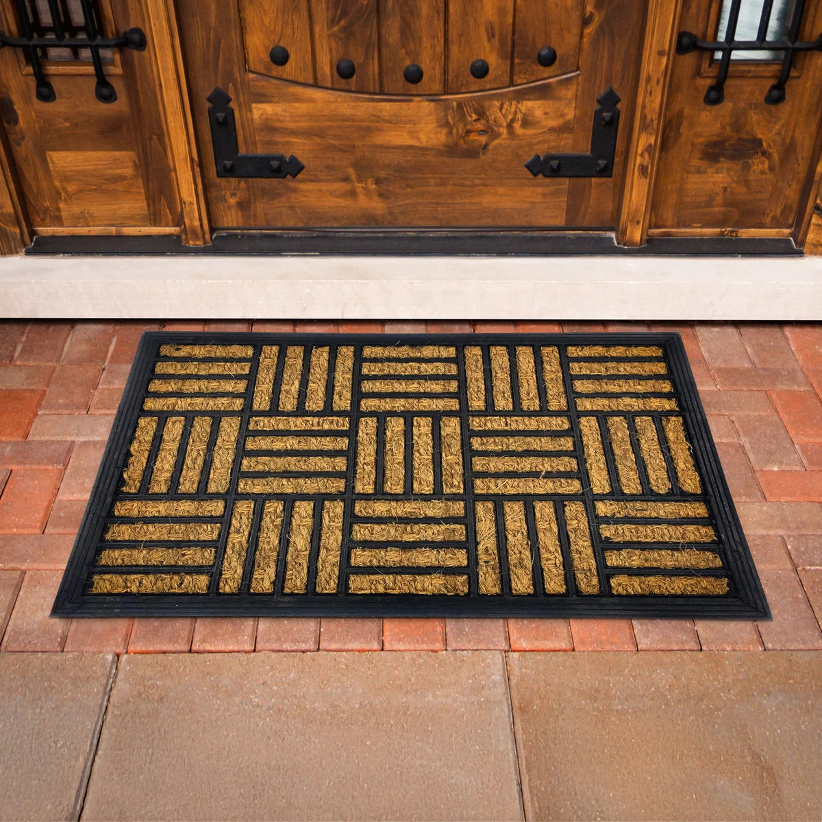 Ashley Housewares Mosaic Coco Rubber Door Mat Black and Brown 60cm x 40cm DM151