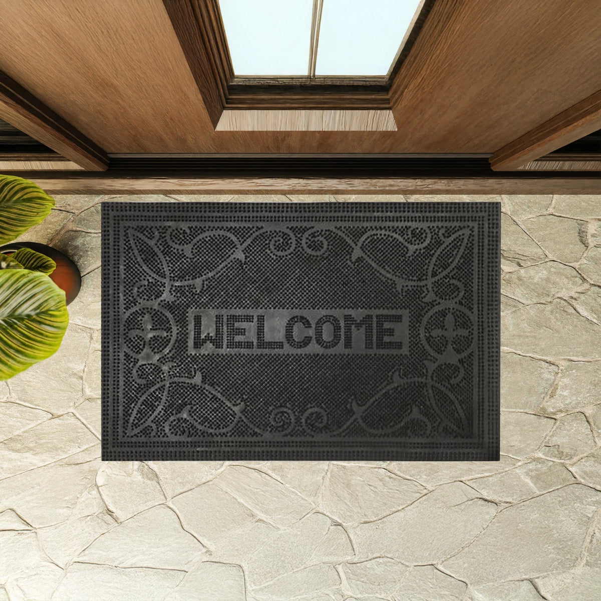 Ashley Housewares Welcome Rubber Pin Mat Black 60cm x 40cm DM154