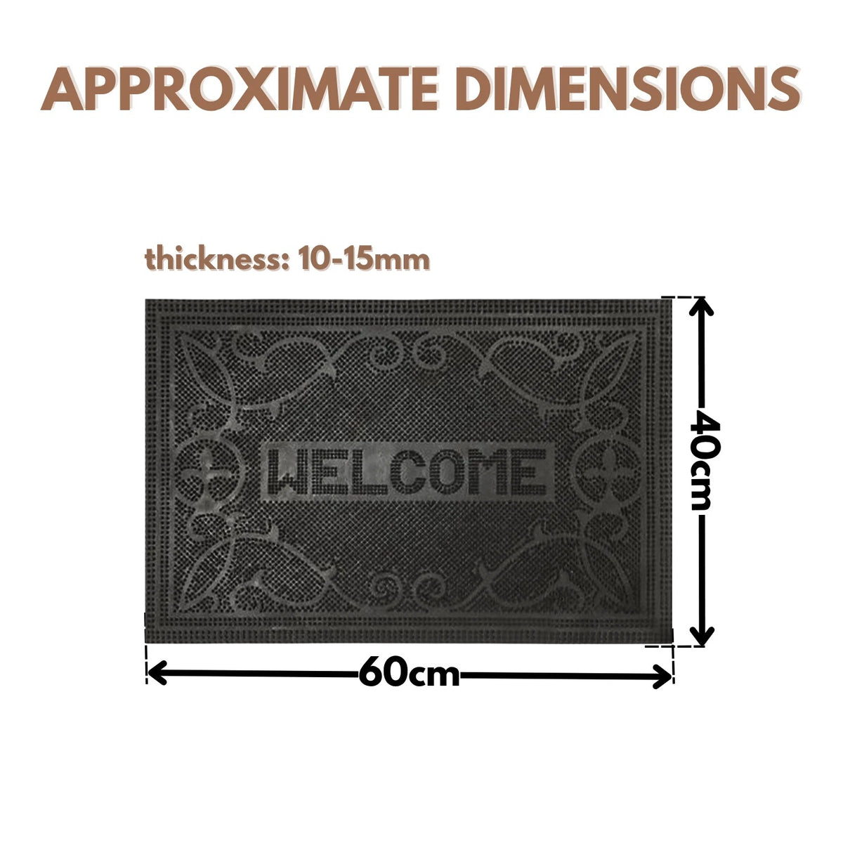 Ashley Housewares Welcome Rubber Pin Mat Black 60cm x 40cm DM154