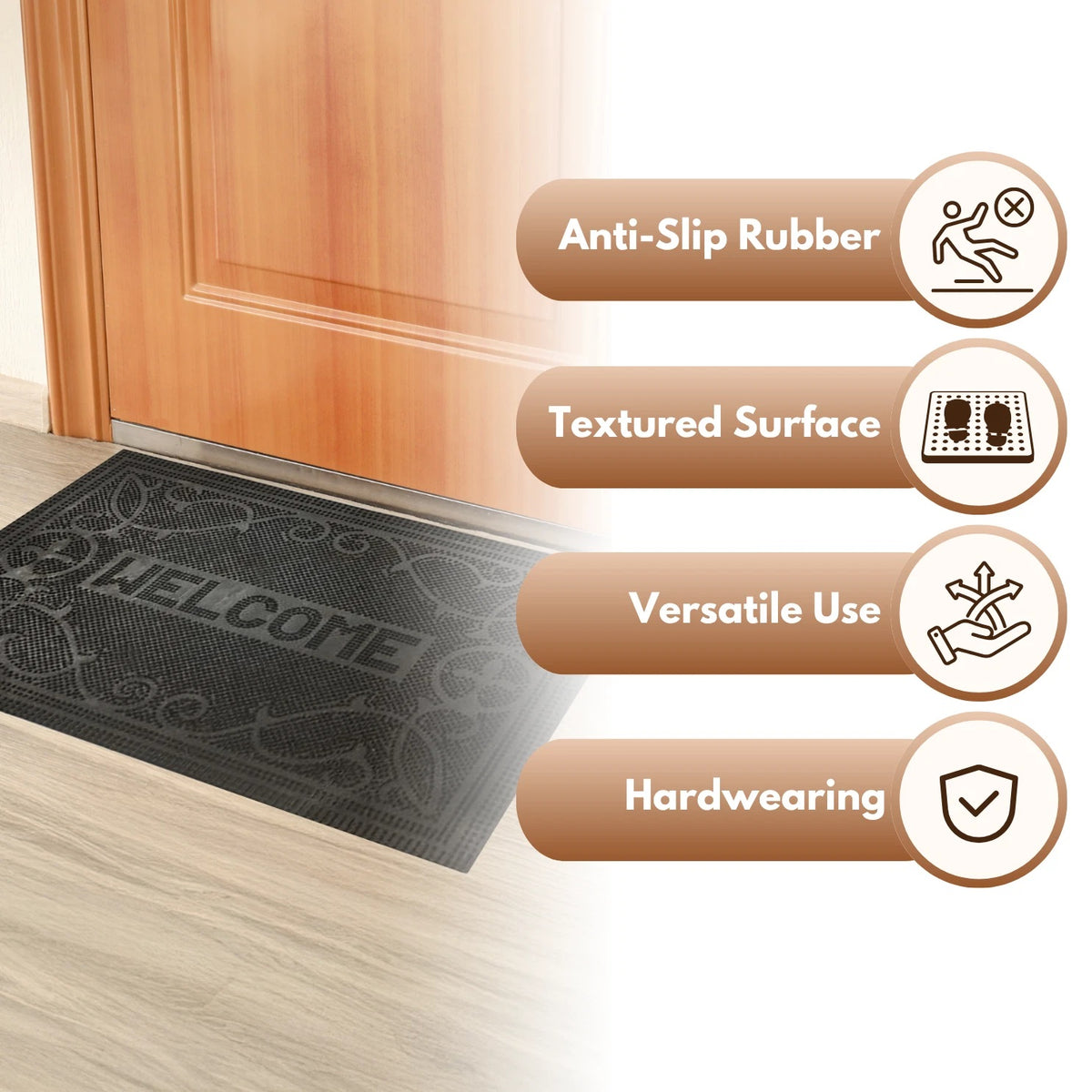 Ashley Housewares Welcome Rubber Pin Mat Black 60cm x 40cm DM154