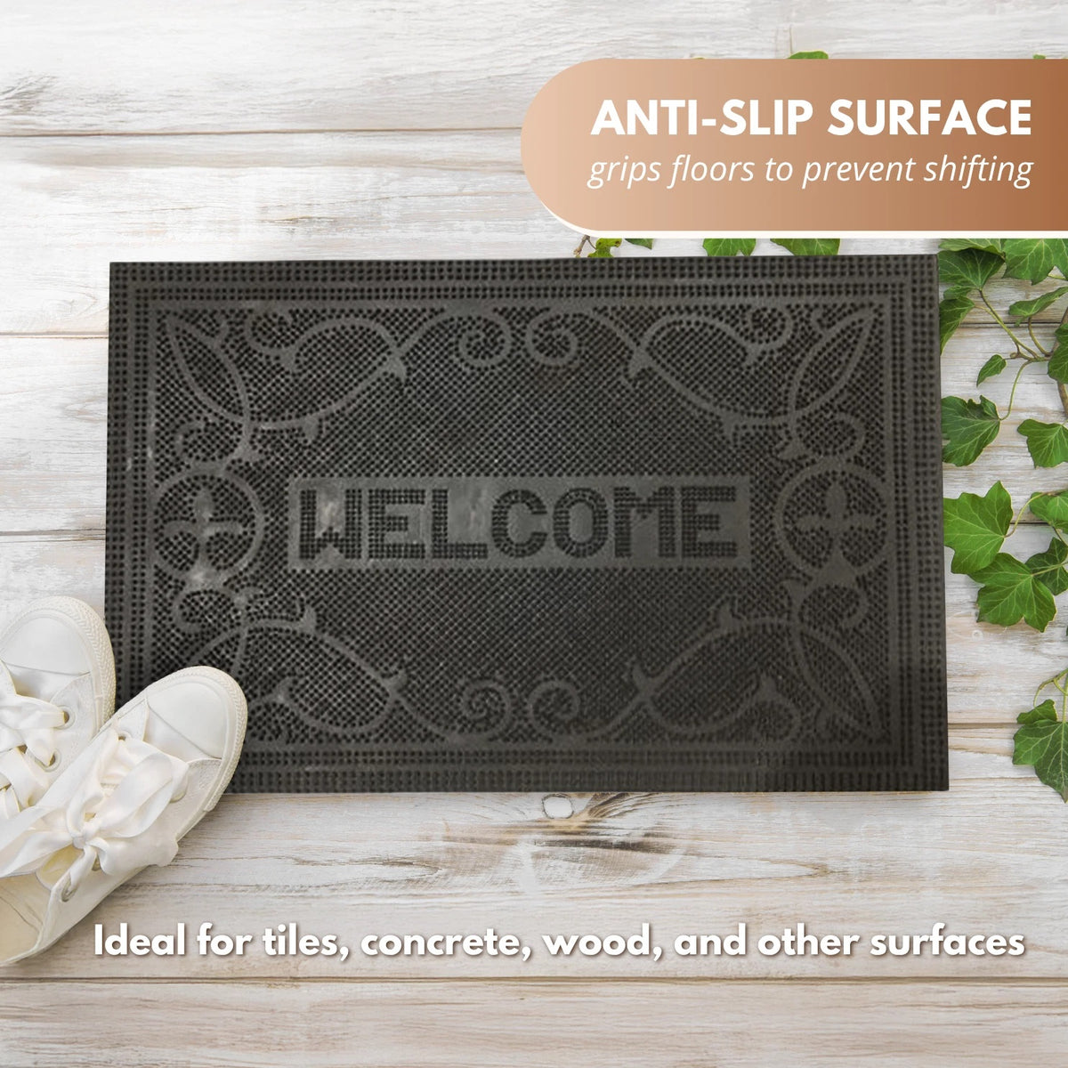 Ashley Housewares Welcome Rubber Pin Mat Black 60cm x 40cm DM154