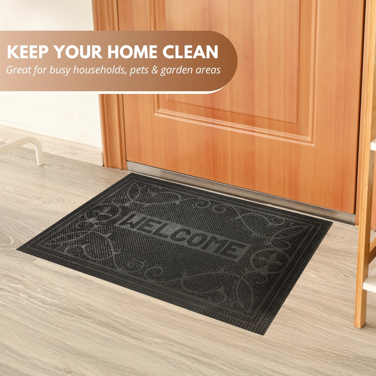 Ashley Housewares Welcome Rubber Pin Mat Black 60cm x 40cm DM154