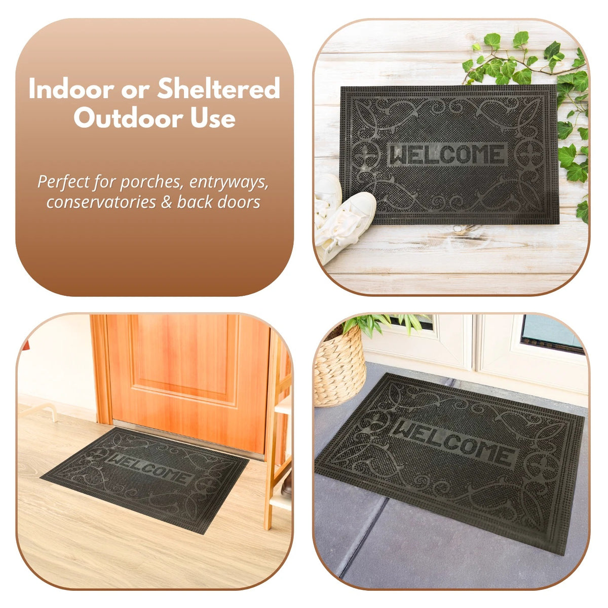 Ashley Housewares Welcome Rubber Pin Mat Black 60cm x 40cm DM154