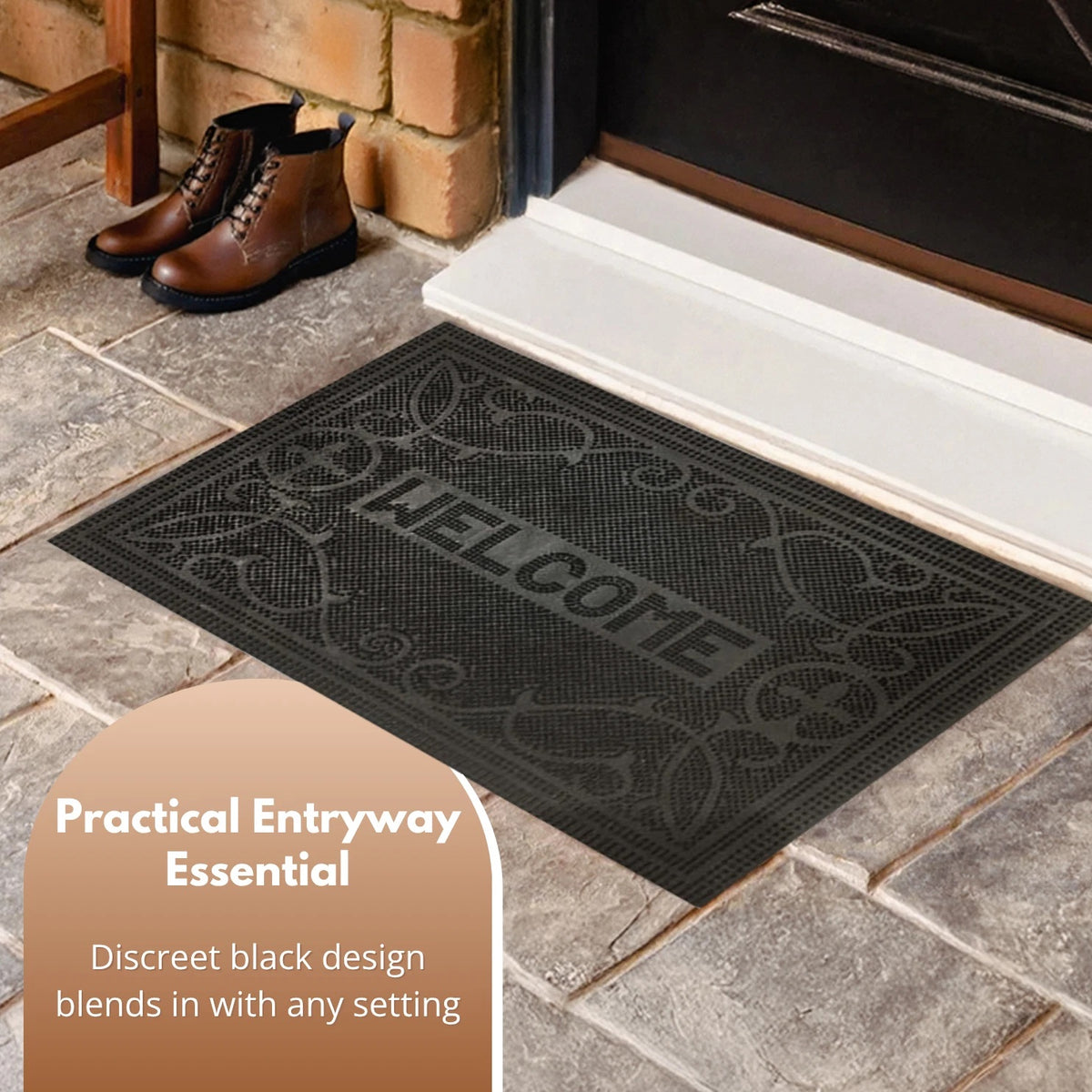 Ashley Housewares Welcome Rubber Pin Mat Black 60cm x 40cm DM154
