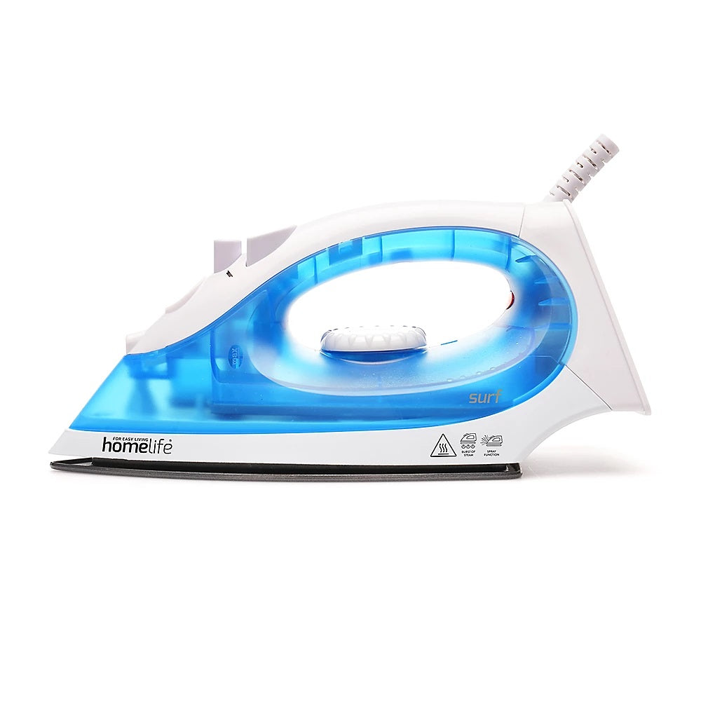 Homelife Surf 1800W Steam Iron with Non Stick Soleplate White and Blue E7503 | Powerful Shot of Steam Vertical and Continuous Steam Output | 220ml Easy Fill Water Tank | Water Spray Features to Assist Difficult Creases | Non Stick Soleplate For an Easy Glide and Crease Free Ironing