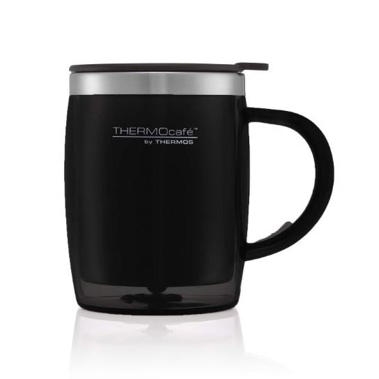 Thermocafe by Thermos Double Wall Insulated Desk Mug Black 450ml 162482 | Twist Lid to Prevent Spills | Slip Resistant Foam Base
