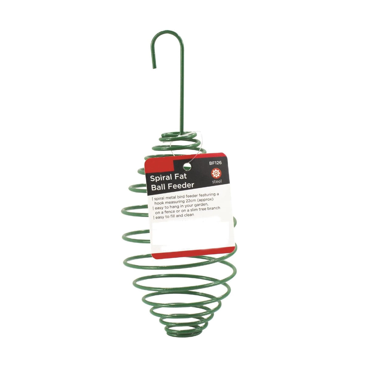 Redwood Spiral Fat Ball Bird Feeder Green 22cm BF126 | Durable Metal Spiral Design with Hanging Hook | Easy to Fill and Clean | Ideal for Feeding Birds in Garden-Fence or Tree Branch | Easy to Hang