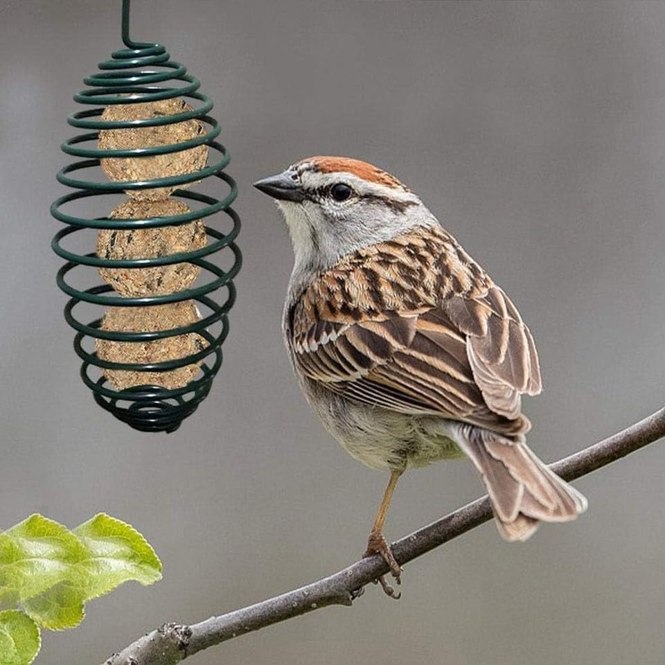 Redwood Spiral Fat Ball Bird Feeder Green 22cm BF126 | Durable Metal Spiral Design with Hanging Hook | Easy to Fill and Clean | Ideal for Feeding Birds in Garden-Fence or Tree Branch | Easy to Hang
