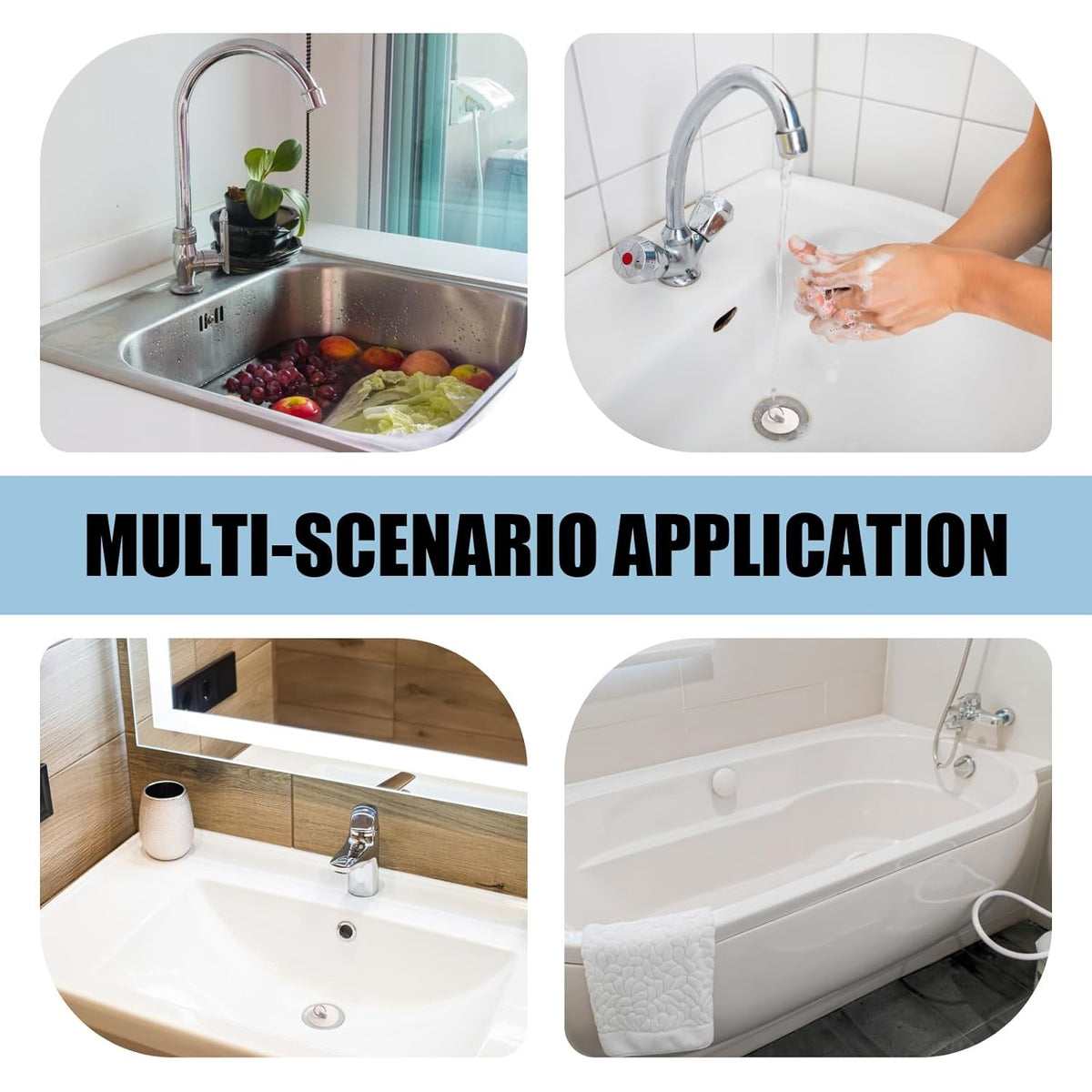 Ashley Housewares Sink and Bath Plug White Pack of 3 SS411 | Includes 2 x 42.5mm and 1 x 55mm Plugs | Fits Most Standard Kitchen and Bathroom Sinks | Small Hook for Easy Removal