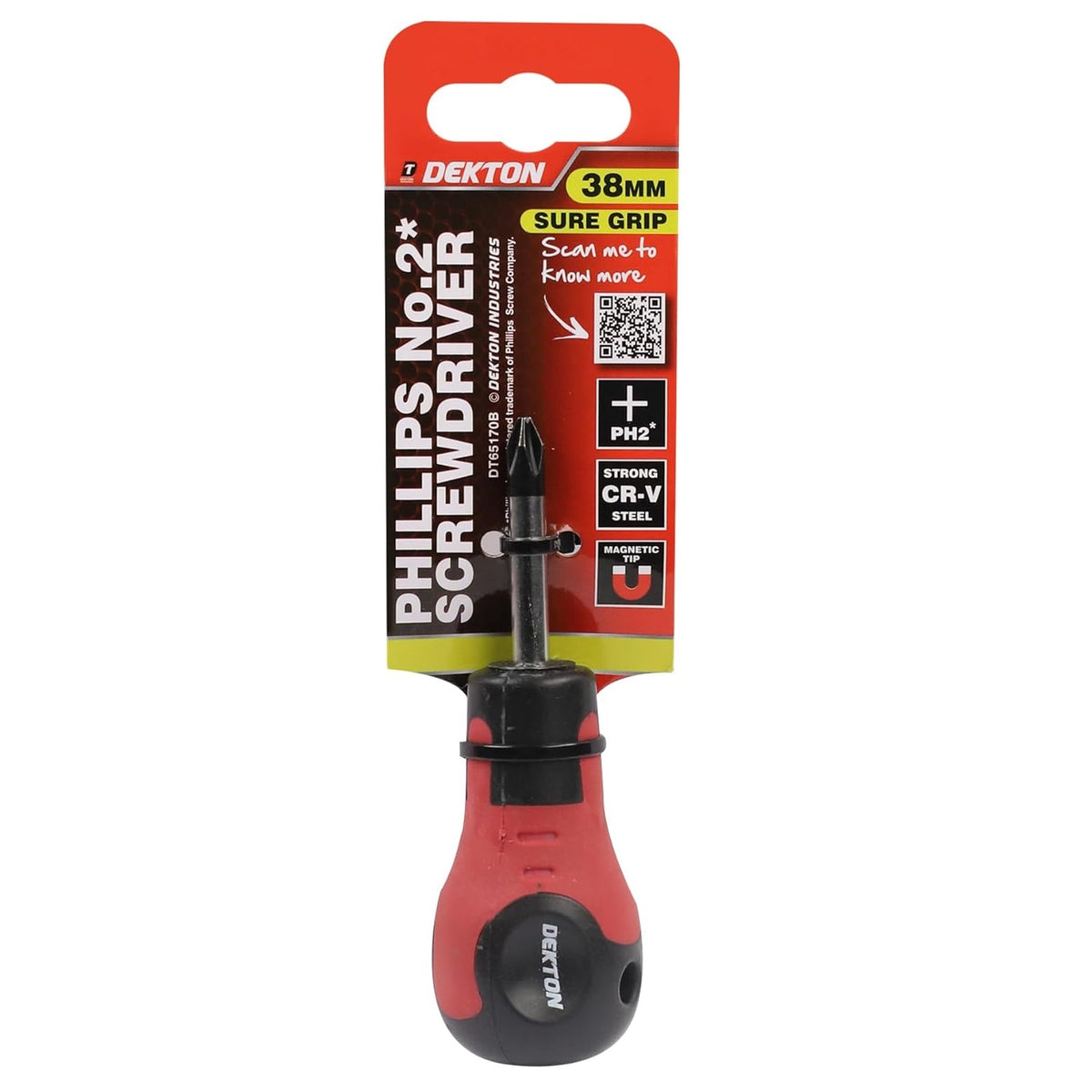 Dekton Philips Number 2 Sure Grip Screwdriver Red and Black 38mm DT65170B | Strong CR-V Steel | Magnetic Tip