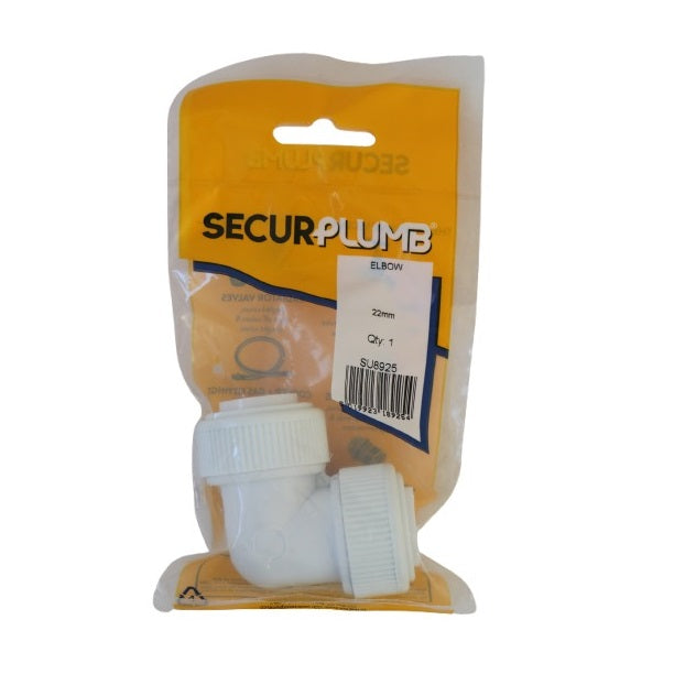 SecurPlumb Push Fit Elbow Connector White 22mm SU8925 | Plumbing Fitting for Secure Pipe Connections | For Drinking Water | For Water Systems | For Hard and Soft Water Areas