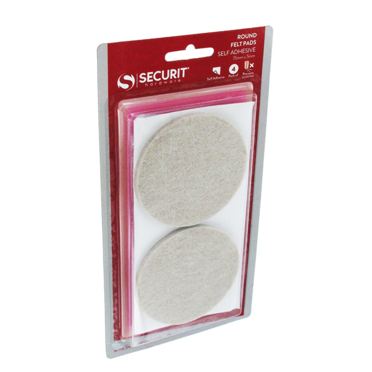 Securit Round Felt Pads Self Adhesive Brown 75mm x 5mm Pack of 4 S5405 | Prevents Scratches | Furniture Floor Protector Pads