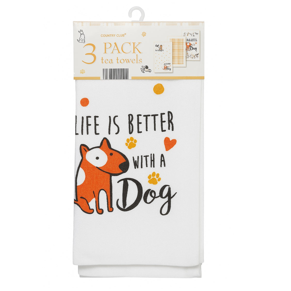 Country Club Life is Better with a Dog Velour Tea Towels Multicolour 40cm x x 64cm Pack of 3 KTS240577