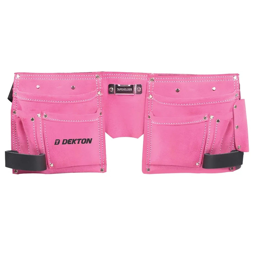 Dekton Leather 10 Pocket Tool Belt Pink DT50172 | Premium Leather | Adjustable Fit | Heavy Duty | Lightweight and Multi-Functional