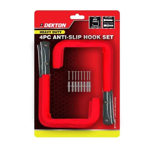 Dekton Anti Slip Wall Hook Set Red and Grey 120mm x 85mm x 12mm Pack of 4 DT70585