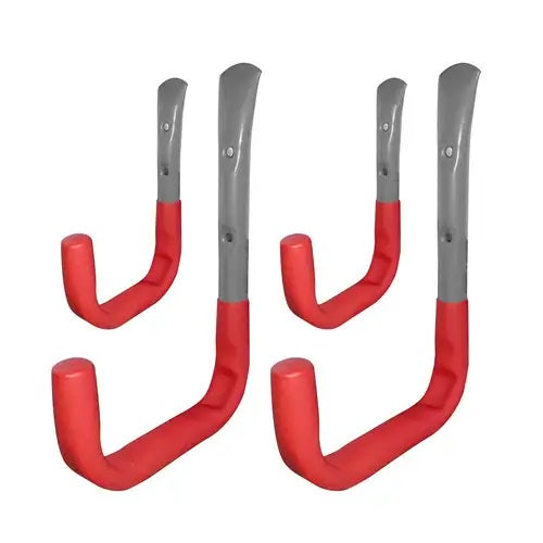 Dekton Heavy Duty Anti Slip Wall Hook Set Red and Grey Assorted Sizes Pack of 4 DT70580 | 2-Piece X-Large Hooks | 2-Piece Regular Hooks
