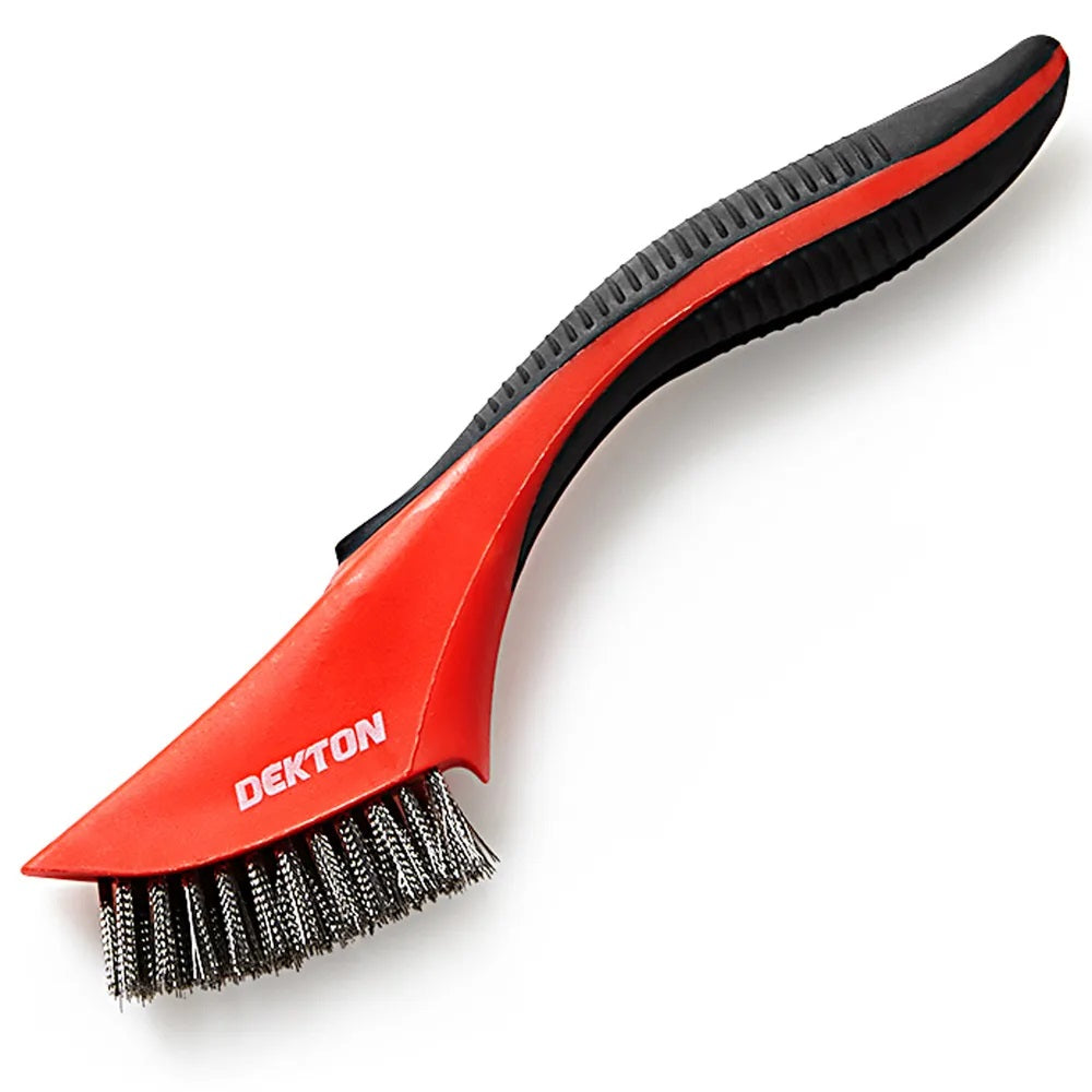 Dekton Soft Grip Stainless Steel Bristle Brush Red and Black 5-Inch x 11-Inch DT85990