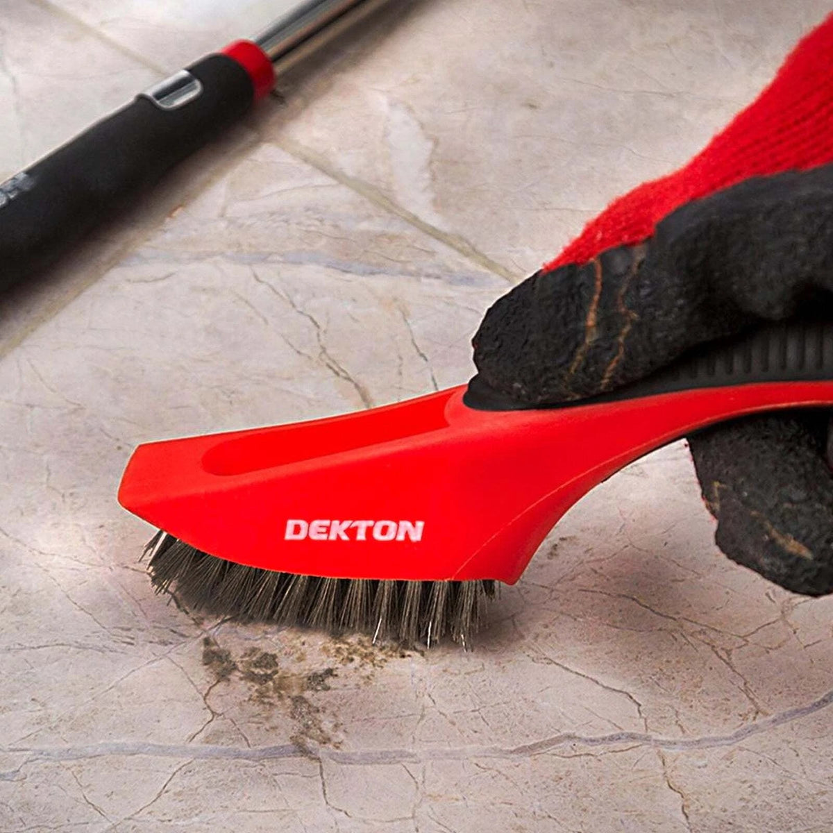 Dekton Soft Grip Stainless Steel Bristle Brush Red and Black 5-Inch x 11-Inch DT85990