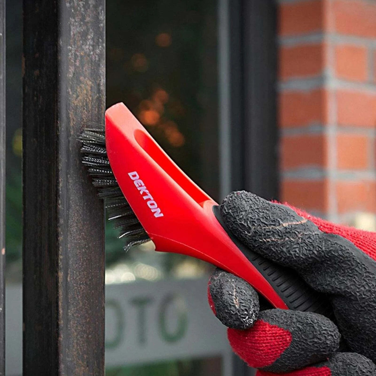 Dekton Soft Grip Stainless Steel Bristle Brush Red and Black 5-Inch x 11-Inch DT85990