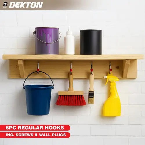 Dekton General Purpose Heavy Duty Hook Set Chrome 120mm x 80mm x 12mm 6-Piece DT70583