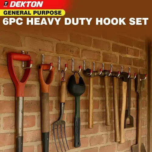 Dekton General Purpose Heavy Duty Hook Set Chrome 120mm x 80mm x 12mm 6-Piece DT70583