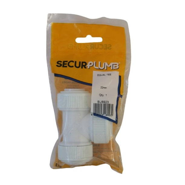 SecurPlumb Puch Fit Equal Tee White 22mm SU8923 | Plastic Plumbing Fitting | Easy to Install | Connector for Water Pipes