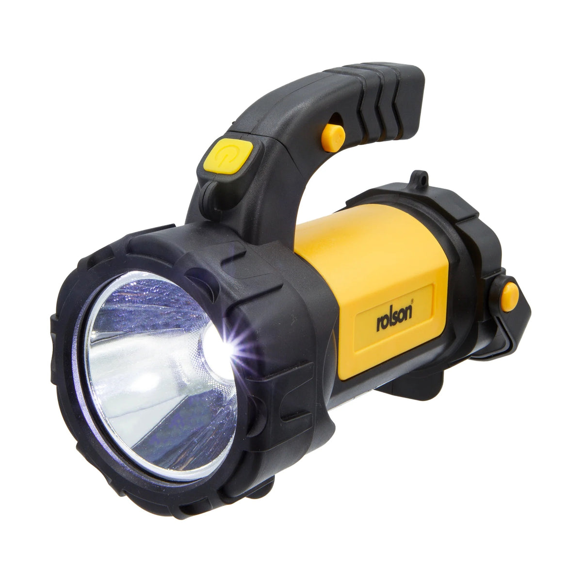 Rolson 550 Lumens Rechargeable Worklight Yellow and Black 178mm x 137mm x 95mm 61489 | 10W | LED and COB Light | 500Mtr Beam Distance | Rotating Handle with USB Type-C Charging | Portable Spotlight with Shoulder Strap | Carry Handle | Battery Indicator Light | Function Button | COB 145 Lumen | 2 x 18650 Li-ion 1500 mAh | Working Time 6Hr | Charging Time 3.5 to 4Hr