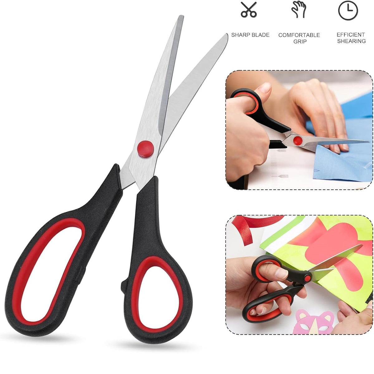 DID Scissors Black and Red Pack of 3 HH2672 | Includes 2 x 5.5-Inch Scissors and 1 x 7.5-Inch Scissors | Stainless Steel Blades | With Plastic Grip Handles | Multi-Purpose for Home-Office and School