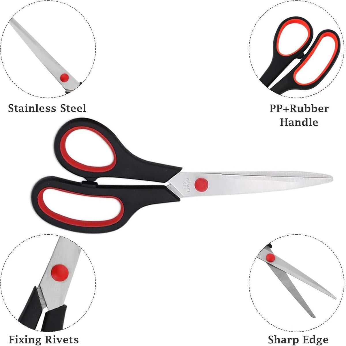 DID Scissors Black and Red Pack of 3 HH2672 | Includes 2 x 5.5-Inch Scissors and 1 x 7.5-Inch Scissors | Stainless Steel Blades | With Plastic Grip Handles | Multi-Purpose for Home-Office and School