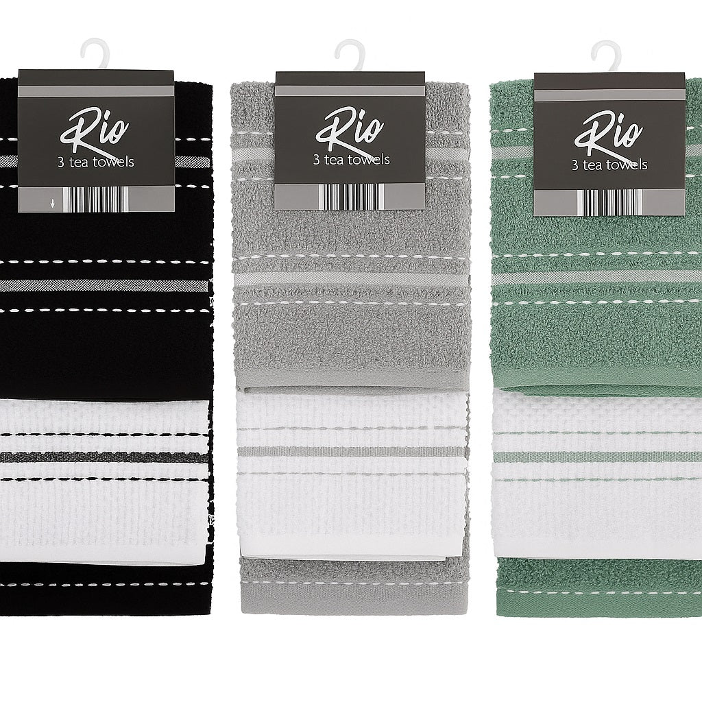 Country Club Rio Tea Towels Assorted Colours Pack of 3 KTS241079