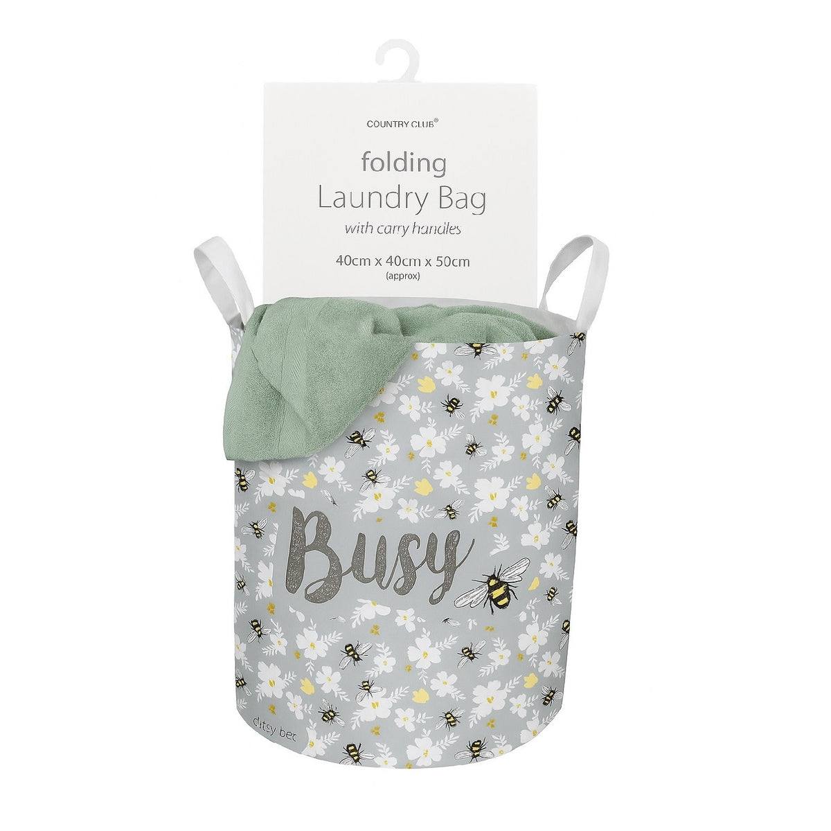 Country Club Printed Folding Laundry Bag with Carry Handles Multicolour 40cm x 40cm x 50cm LAU235436 | Folds Down when not is Use | Perfect for Travel or at Home