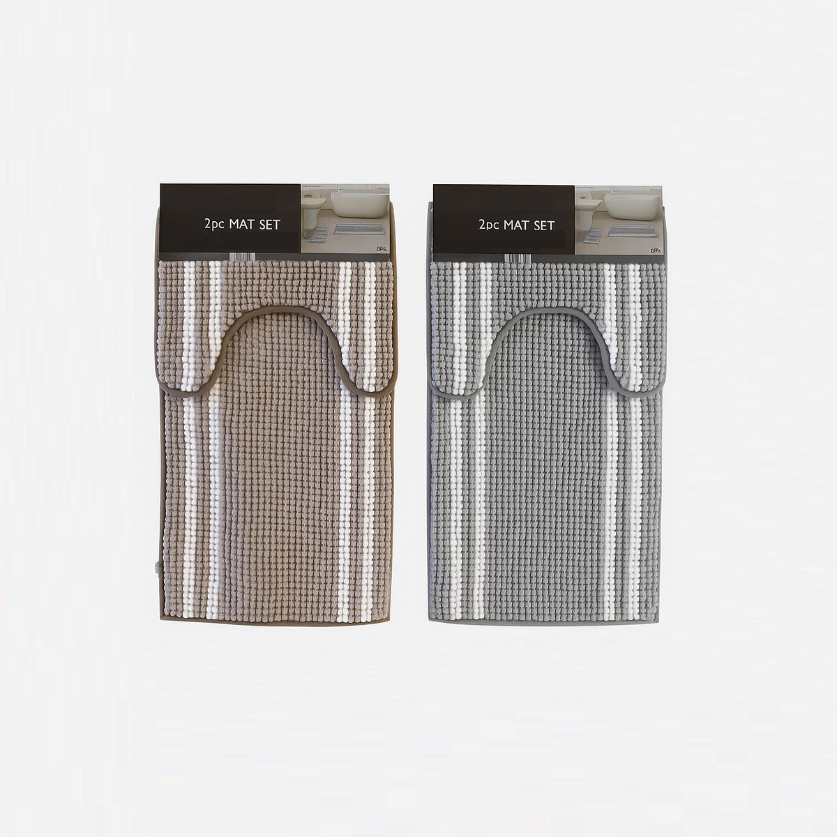 Country Club Mat Set Assorted Colours Pack of 2 BMS231476 | Striped Bath Mat - 50cm x 80cm | Striped Pedestal Mat - 50cm x 40cm