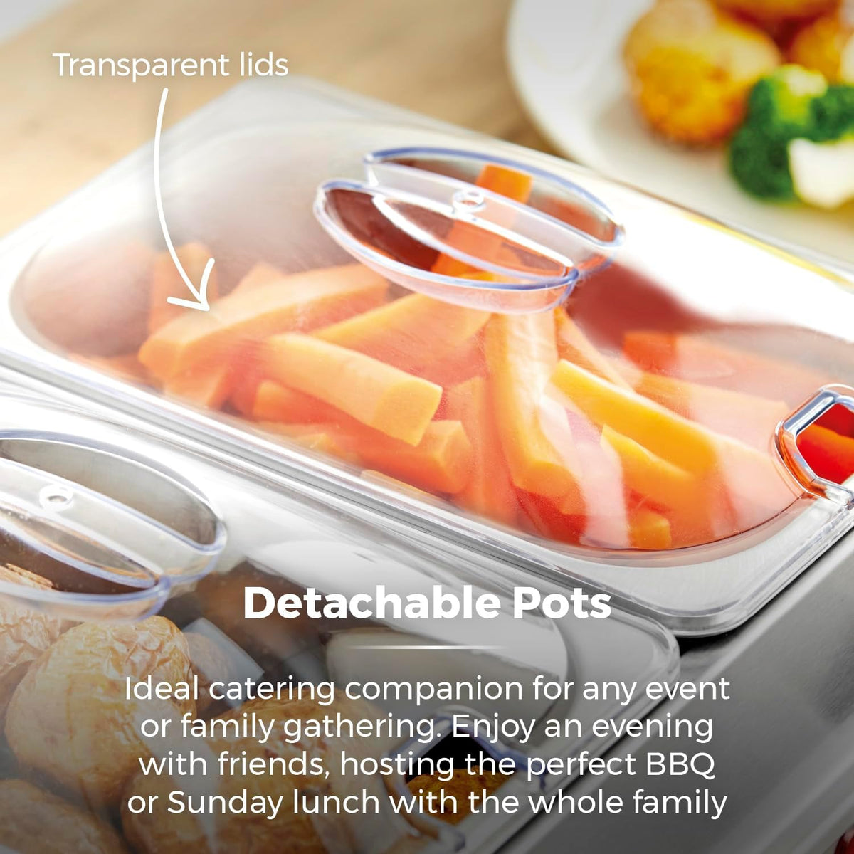 Tower 3 Tray Buffet Server and Plate Warmer Silver H14.5cm x W52.5cm x D26.5cm 4.5Ltr T16150 | 3 Removable Serving Trays | Adjustable Heat Control - Suitable for All Cuisines | Plate Warming Function - Keeps Food Hotter for Longer