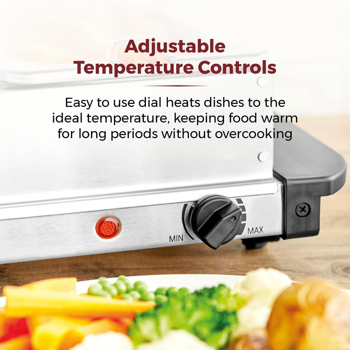 Tower 3 Tray Buffet Server and Plate Warmer Silver H14.5cm x W52.5cm x D26.5cm 4.5Ltr T16150 | 3 Removable Serving Trays | Adjustable Heat Control - Suitable for All Cuisines | Plate Warming Function - Keeps Food Hotter for Longer
