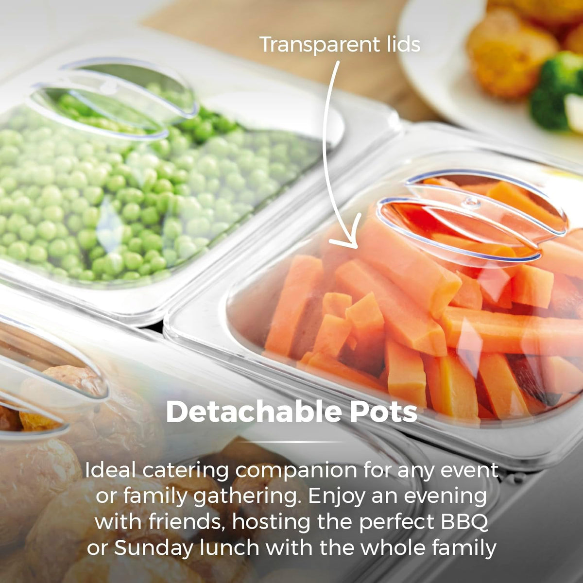 Tower 4 Tray Buffet Server and Plate Warmer Silver H15.5cm x W62.5cm x D36.5cm 7.4Ltr T16151 | 3 Removable Serving Trays | Adjustable Heat Control - Suitable for All Cuisines | Plate Warming Function - Keeps Food Hotter for Longer